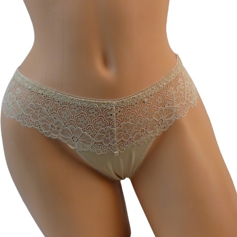 Sexy ZMYSŁOWE koronkowe majtki STRINGI beżowe XL