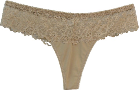 Sexy ZMYSŁOWE koronkowe majtki STRINGI beżowe L