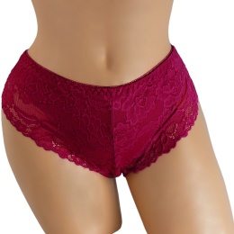 KAROMI Damskie Figi Majtki Bawełniane z Koronką XL bordowe