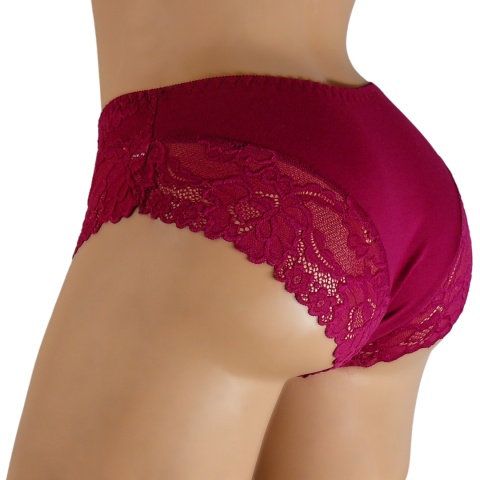 KAROMI Damskie Figi Majtki Bawełniane z Koronką XL bordowe