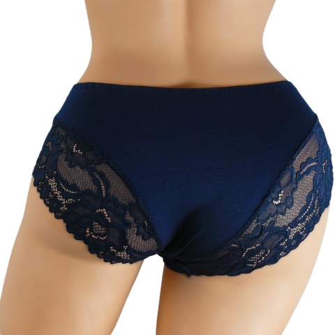KAROMI Damskie Figi Majtki Bawełniane z Koronką XL granatowe