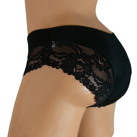 KAROMI Damskie Figi Majtki Bawełniane z Koronką 3XL czarne