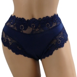 KAROMI Pełne Damskie Majtki Bawełniane Figi Koronkowe PLUS SIZE 3XL granat