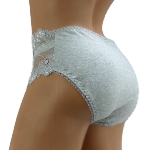 KAROMI Pełne Damskie Majtki Bawełniane Figi Koronkowe PLUS SIZE XL szare