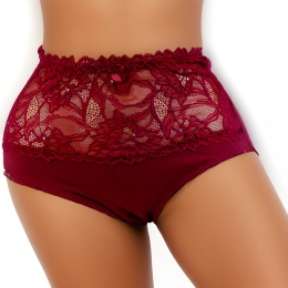 919 DORIMODES WYSOKIE DAMSKIE MAJTKI FIGI KORONKOWE XL bordowe