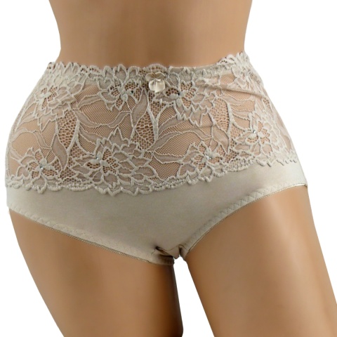 919 DORIMODES WYSOKIE DAMSKIE MAJTKI FIGI KORONKOWE L beżowe