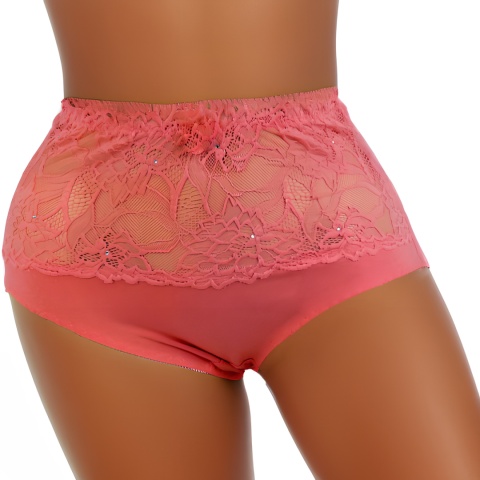 919 DORIMODES WYSOKIE DAMSKIE MAJTKI FIGI KORONKOWE L koralowe