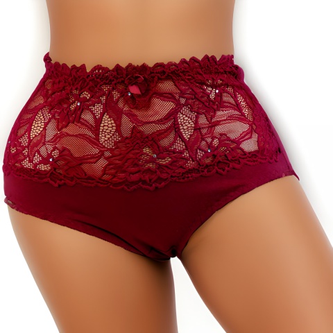 919 DORIMODES WYSOKIE DAMSKIE MAJTKI FIGI KORONKOWE L bordowe