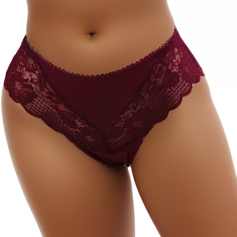 HEAT BRAZYLIANY DAMSKIE KORONKOWE STRINGI bordowe L
