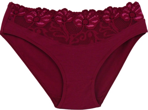 Wygodne Bawełniane Majtki Damskie Figi z Koronką 4053 XL bordowe