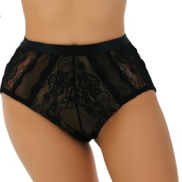 Seksi Koronkowe Damskie Majtki Figi Bawełniane 2XL czarno-beżowe