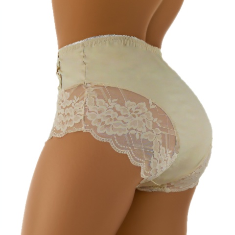 Wysoki Stan Pełne Majtki Damskie Figi Koronkowe 3XL beżowe