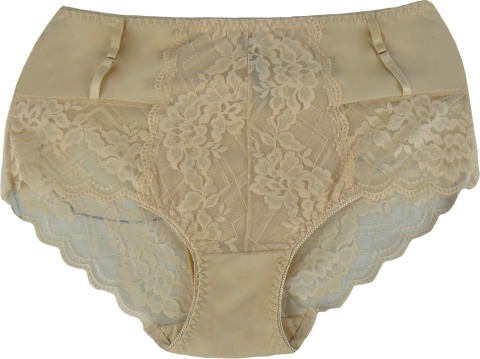 Wysoki Stan Pełne Majtki Damskie Figi Koronkowe 4XL beżowe