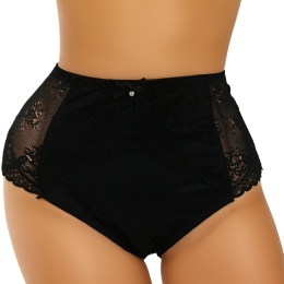 Pełne Opinające Majtki Damskie Figi Koronkowe Wysoki Stan 3XL czarne