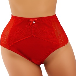 Pełne Opinające Majtki Damskie Figi Koronkowe Wysoki Stan 2XL czerwone