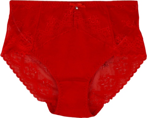 Pełne Opinające Majtki Damskie Figi Koronkowe Wysoki Stan 2XL czerwone