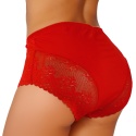 Pełne Opinające Majtki Damskie Figi Koronkowe Wysoki Stan 3XL czerwone