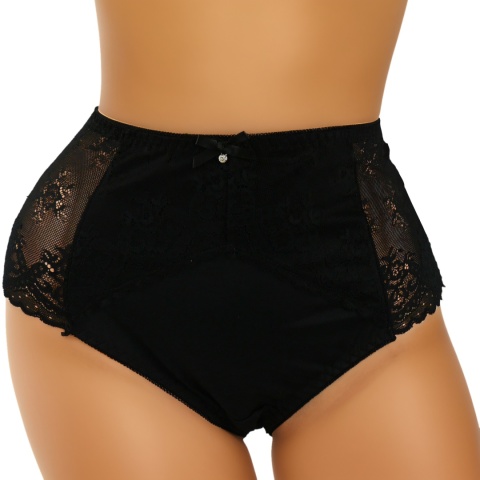 Pełne Opinające Majtki Damskie Figi Koronkowe Wysoki Stan 2XL czarne