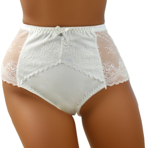 Pełne Opinające Majtki Damskie Figi Koronkowe Wysoki Stan 2XL ecru