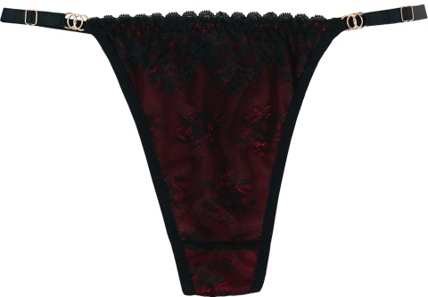 Seksi Stringi Koronkowe Majtki Damskie Figi S/M czarno-czerwone