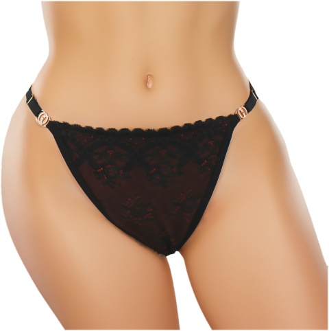 Seksi Stringi Koronkowe Majtki Damskie Figi L/XL czarno-beżowe