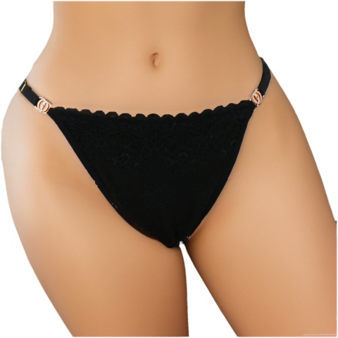 Seksi Stringi Koronkowe Majtki Damskie Figi L/XL czarno-beżowe