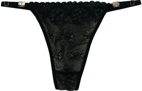 Seksi Stringi Koronkowe Majtki Damskie Figi L/XL czarno-beżowe