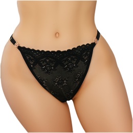 Seksi Stringi Koronkowe Majtki Damskie Figi S/M czarno-beżowe