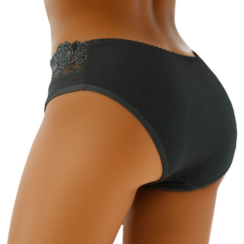 Wygodne Bawełniane Majtki Damskie Figi z Koronką 4053 XXL grafitowe