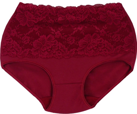 Wysoki Stan Majtki Damskie Figi Plus Size z Koronką 3XL bordowe