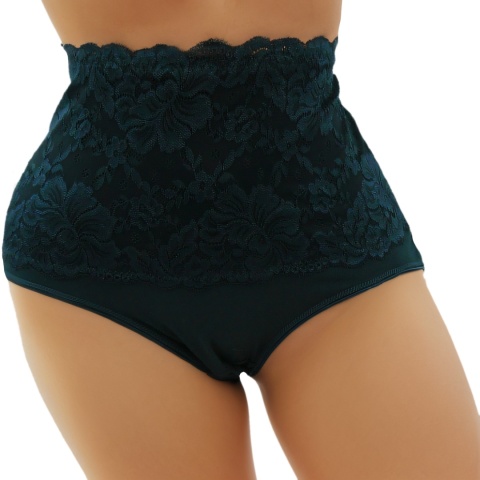 Wysoki Stan Majtki Damskie Figi Plus Size z Koronką 3XL zielone