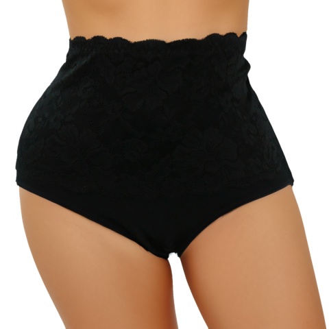 Wysoki Stan Majtki Damskie Figi Plus Size z Koronką 5XL czarne