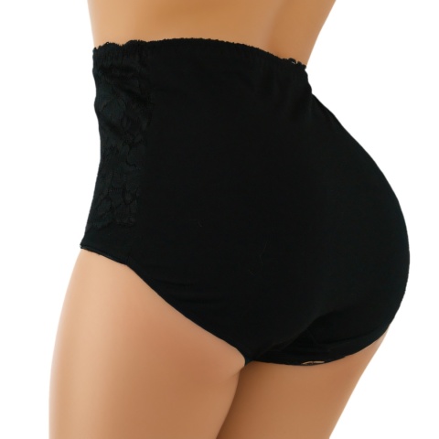 Wysoki Stan Majtki Damskie Figi Plus Size z Koronką 5XL czarne