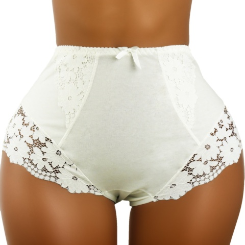 Wysoki Stan Pełne Koronkowe Figi Damskie Majtki Bawełniane 3XL ecru
