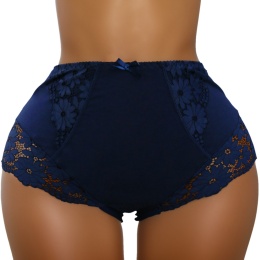 Wysoki Stan Pełne Koronkowe Figi Damskie Majtki Bawełniane 3XL granatowe