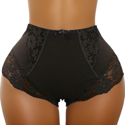 Wysoki Stan Pełne Koronkowe Figi Damskie Majtki Bawełniane 3XL grafitowe