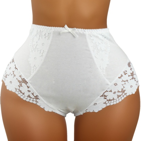 Wysoki Stan Pełne Koronkowe Figi Damskie Majtki Bawełniane 3XL białe