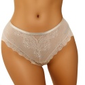 Zmysłowe Brazyliany Damskie Stringi Koronkowe Majtki L/XL beżowe
