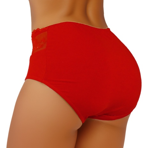 Pełne Majtki Damskie Figi z Wyższym Stanem WISKOZA 4XL czerwone