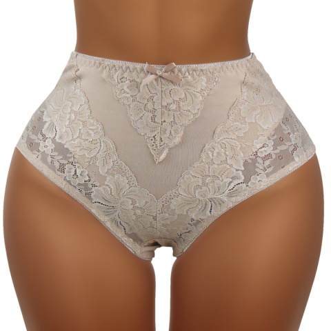 Plus Size Śliczne Majtki Damskie Bawełniane Figi Koronkowe 4XL beżowy