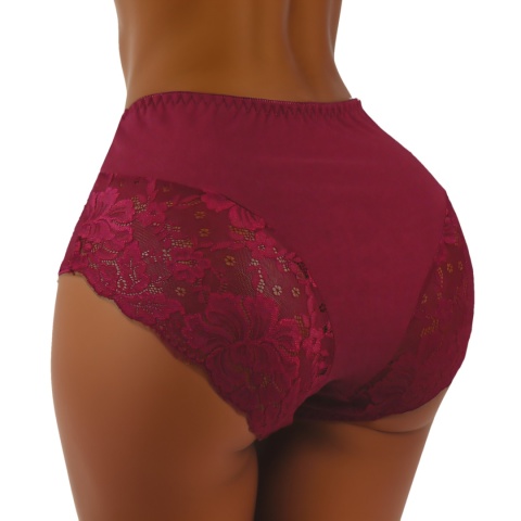 Plus Size Śliczne Majtki Damskie Bawełniane Figi Koronkowe 4XL bordowe
