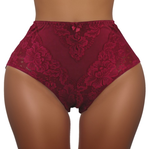 Plus Size Śliczne Majtki Damskie Bawełniane Figi Koronkowe 3XL bordowe