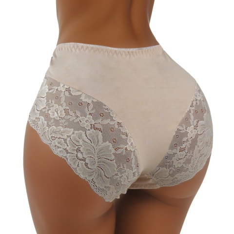 Plus Size Śliczne Majtki Damskie Bawełniane Figi Koronkowe 3XL beżowy