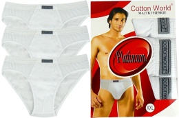 3X Slipy Męskie Klasyczne Majtki 100% Bawełniane Cotton World L białe