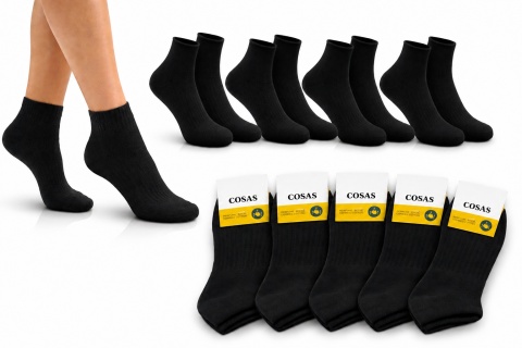 5x BAWEŁNIANE skarpetki CZARNE damskie premium 35-38