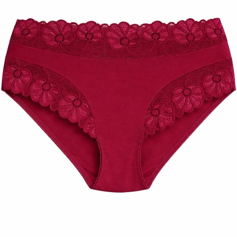Majtki Damskie Wygodne Pełne Bawełniane Plus Size z Koronką 2XL bordowe