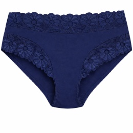 Majtki Damskie Wygodne Pełne Bawełniane Plus Size z Koronką 2XL granatowe