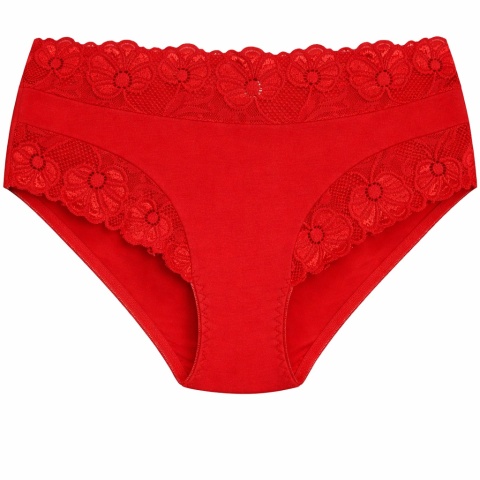 Majtki Damskie Wygodne Pełne Bawełniane Plus Size z Koronką XL czerwone