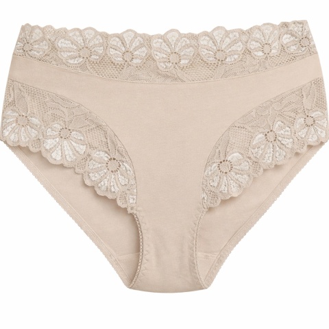 Majtki Damskie Wygodne Pełne Bawełniane Plus Size z Koronką 3XL beżowe
