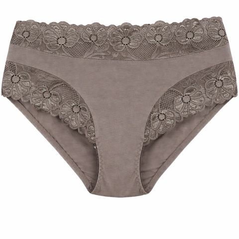 Majtki Damskie Wygodne Pełne Bawełniane Plus Size z Koronką 3XL mocca
